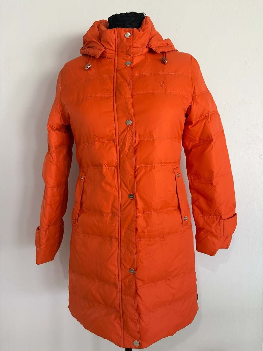 Playboy Women's Mid-Length Quilted Puffer Jacket with Hood